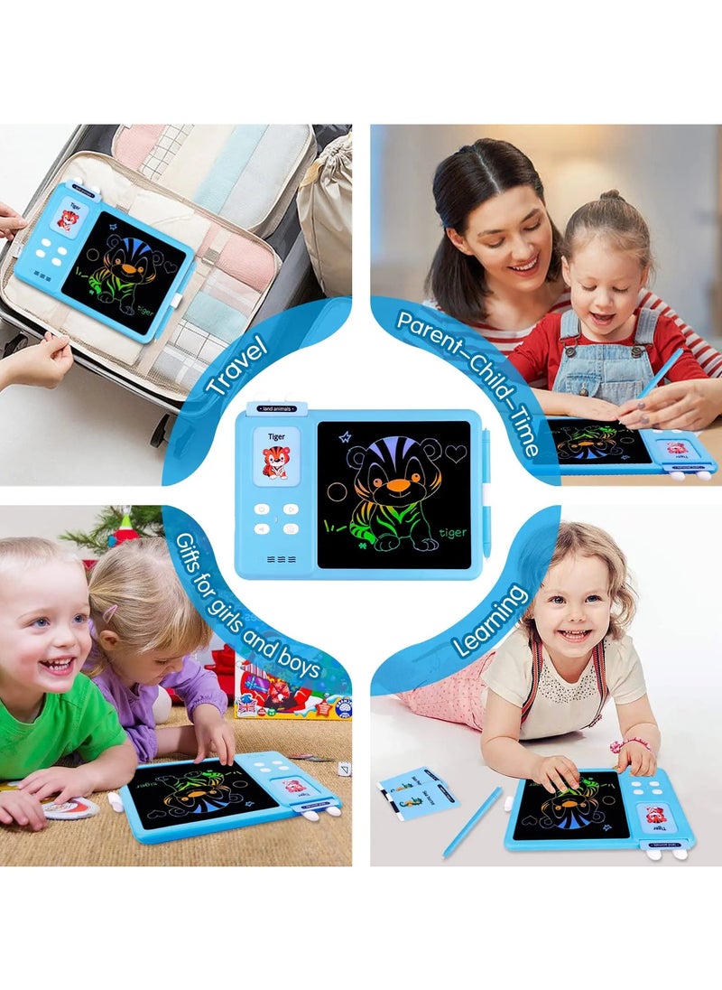 Talking Flash Cards Drawing Learning Toys for Age 2-12,2-in-1 Toddlers Sensory Speech Therapy Autism Doodle Board Travel Toys,224 Reading LCD Writing Tablet Blue