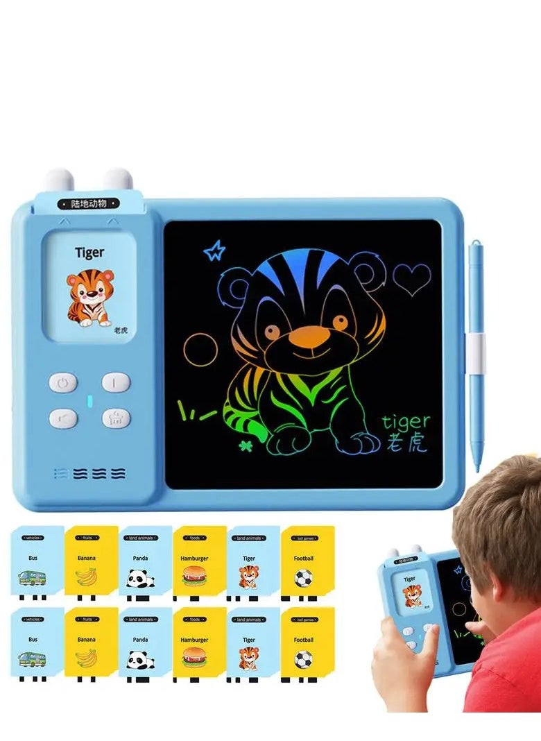 Talking Flash Cards Drawing Learning Toys for Age 2-12,2-in-1 Toddlers Sensory Speech Therapy Autism Doodle Board Travel Toys,224 Reading LCD Writing Tablet Blue