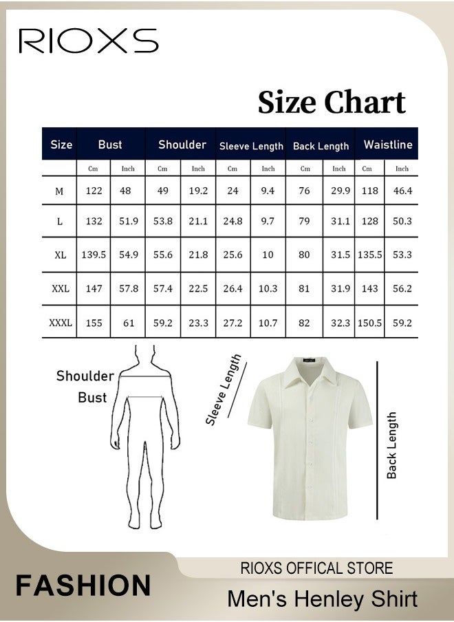 Men's Shirts, Button-Up Short Sleeve Top, Solid Color V-Neck Henley Shirts, Summer Loose Shirt, Casual Beach Shirts For Men, Comfy Mens Dress Shirts Tops For Hawaiian Office Or Daily Wear