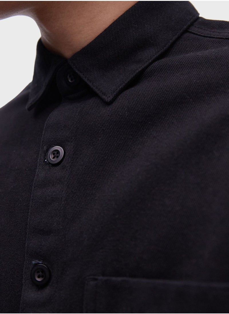 Button Through Twill Overshirt