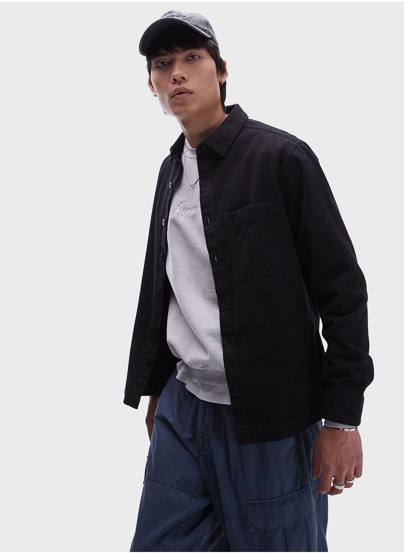 Button Through Twill Overshirt