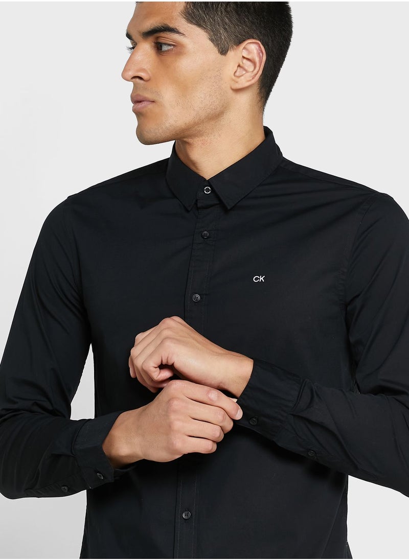 Logo Stretch Poplin Slim Shirt