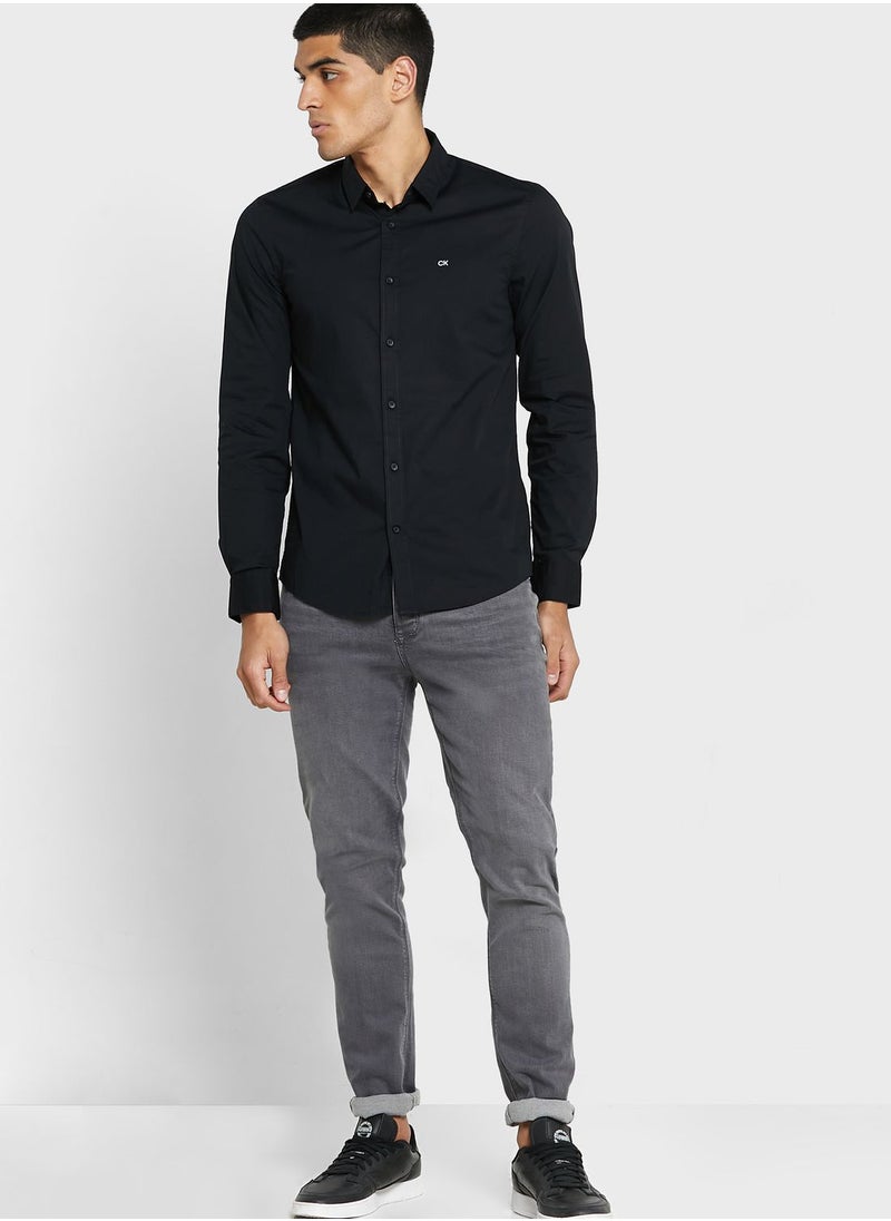 Logo Stretch Poplin Slim Shirt