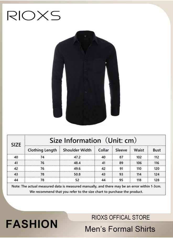 Men's French Cuff Dress Shirt,Slim Fit Formal Business Button Down Shirt For Men,Long Sleeve Dress Shirts With Pocket,For Formal Party,Weddings Or Business Meetings