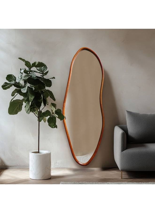 Brown Wood Wave Shaped Full Length Mirror, Size 172.5X10X64Cm