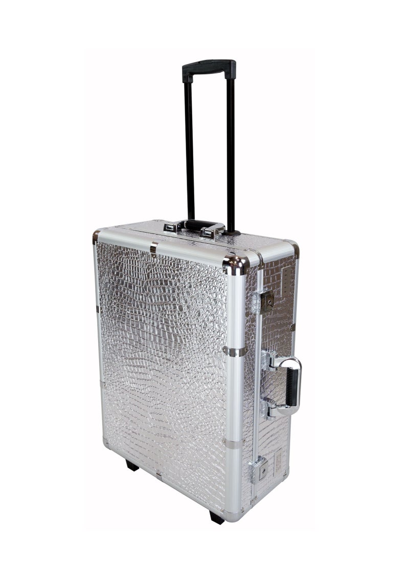 Makeup Train Stand Case With Pro Studio Artist Trolley And Lights, Silver  Medium