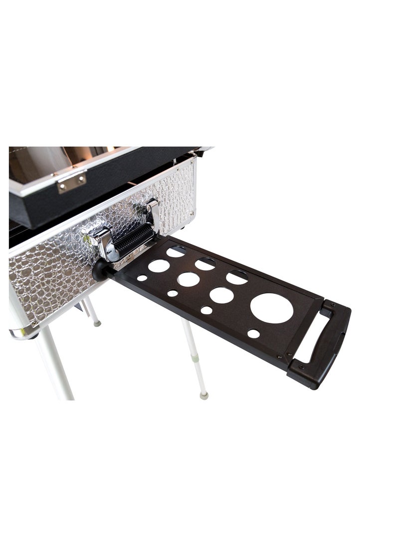 Makeup Train Stand Case With Pro Studio Artist Trolley And Lights, Silver  Medium