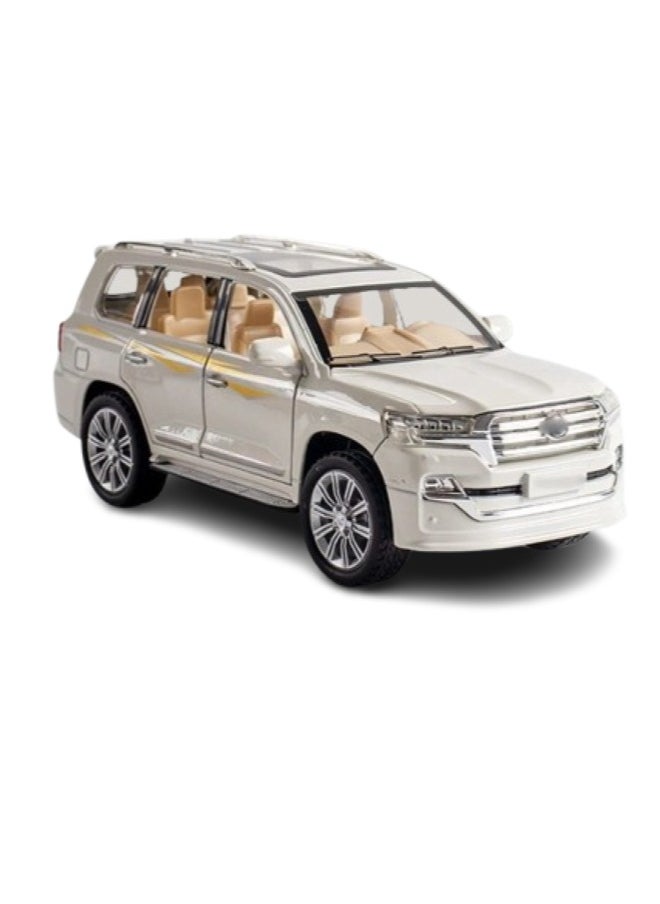 1/32 Toyota Land Cruiser Diecast Model Car – Alloy Vehicle with Sound & Light, Pull Back Action (White)