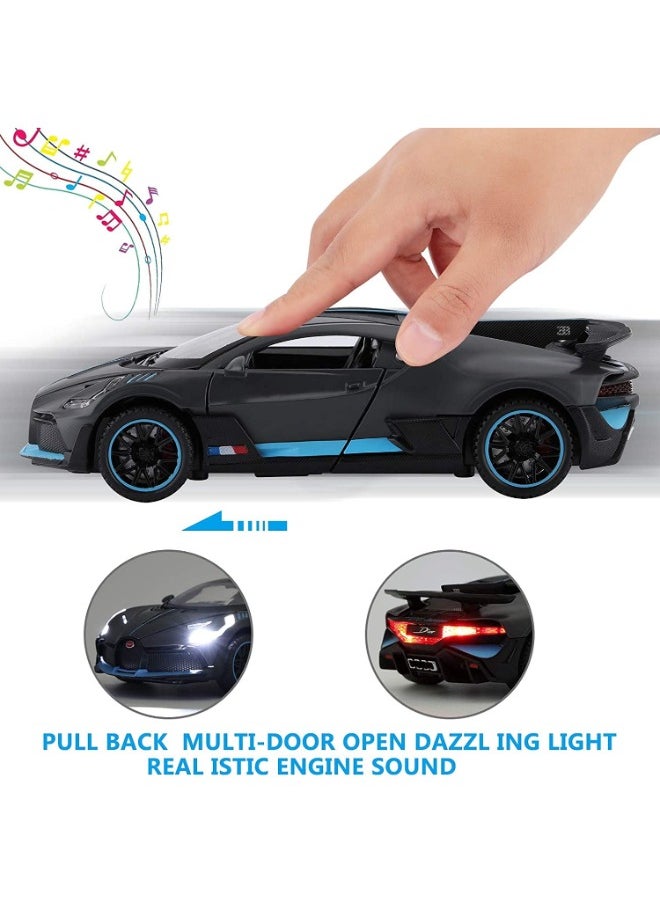 1:32 Bugatti Divo Diecast Metal Pullback Toy Car for Kids – Best Gift for Boys, Realistic Design, Light & Sound (Black)