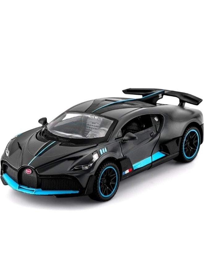 1:32 Bugatti Divo Diecast Metal Pullback Toy Car for Kids – Best Gift for Boys, Realistic Design, Light & Sound (Black)