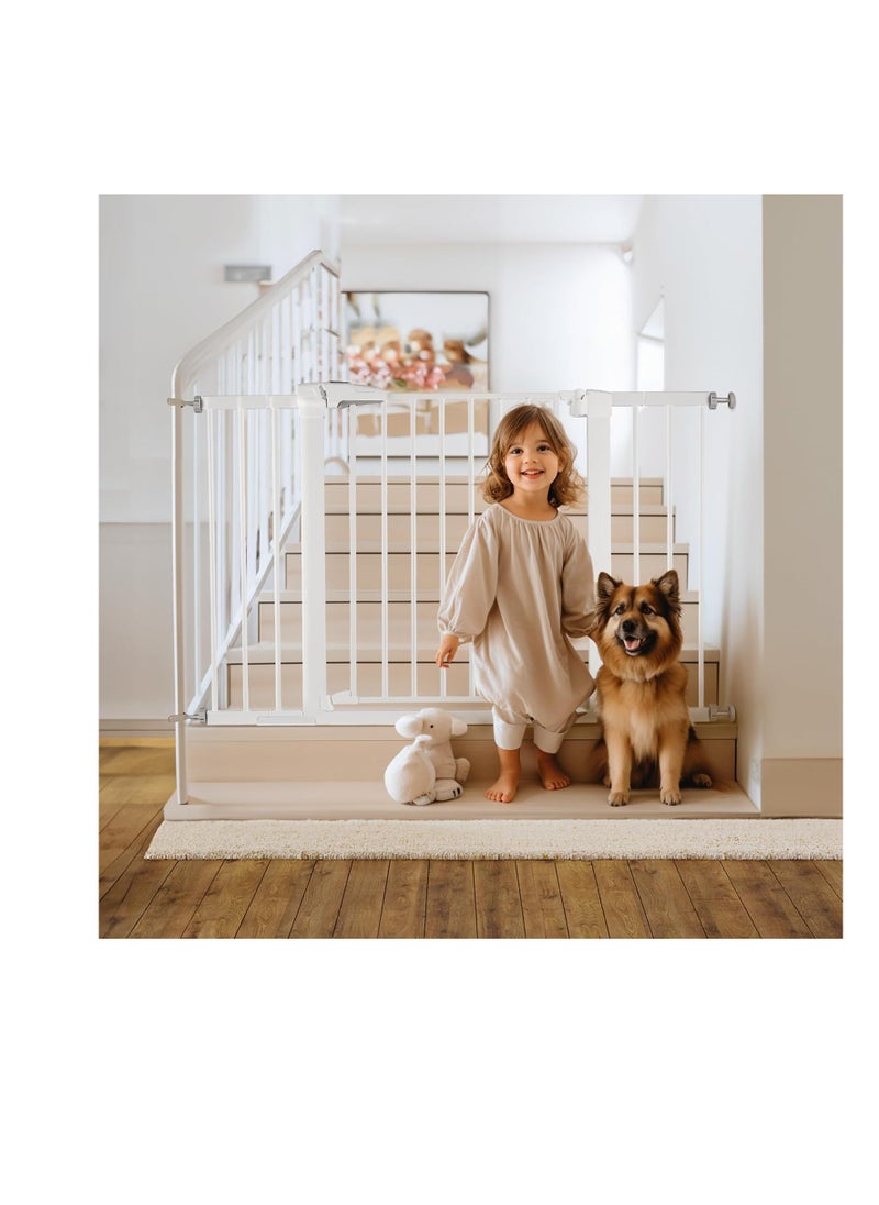 Auto Close Safety Baby Gate, Extra Wide 76-83cm Pressure Mounted Walk Through Swing, Safety Metal, Isolate pet cats and dogs, Can be paired with an expansion rack, suit for Stairs,Doorways (76-83cm+30cm)