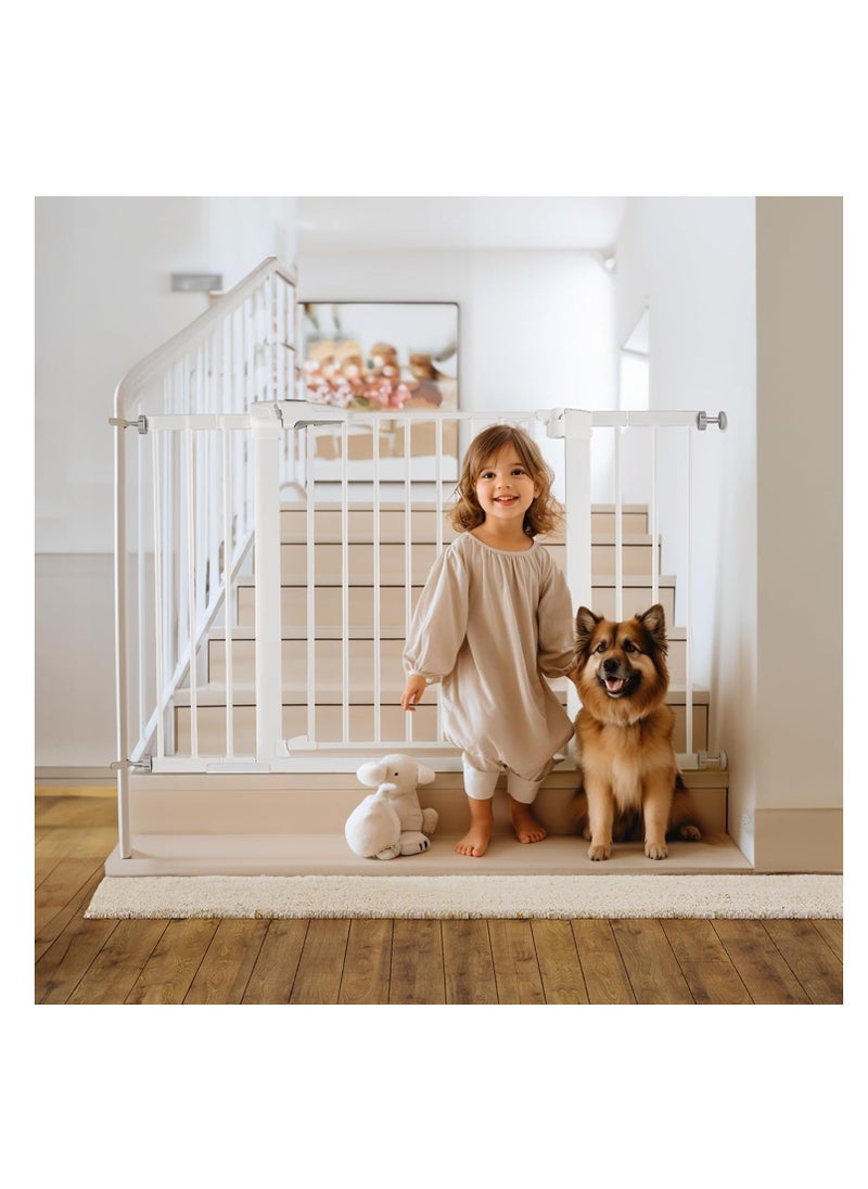 Auto Close Safety Baby Gate, Extra Wide 76-83cm Pressure Mounted Walk Through Swing, Safety Metal, Isolate pet cats and dogs, Can be paired with an expansion rack, suit for Stairs,Doorways (76-83cm+20cm)