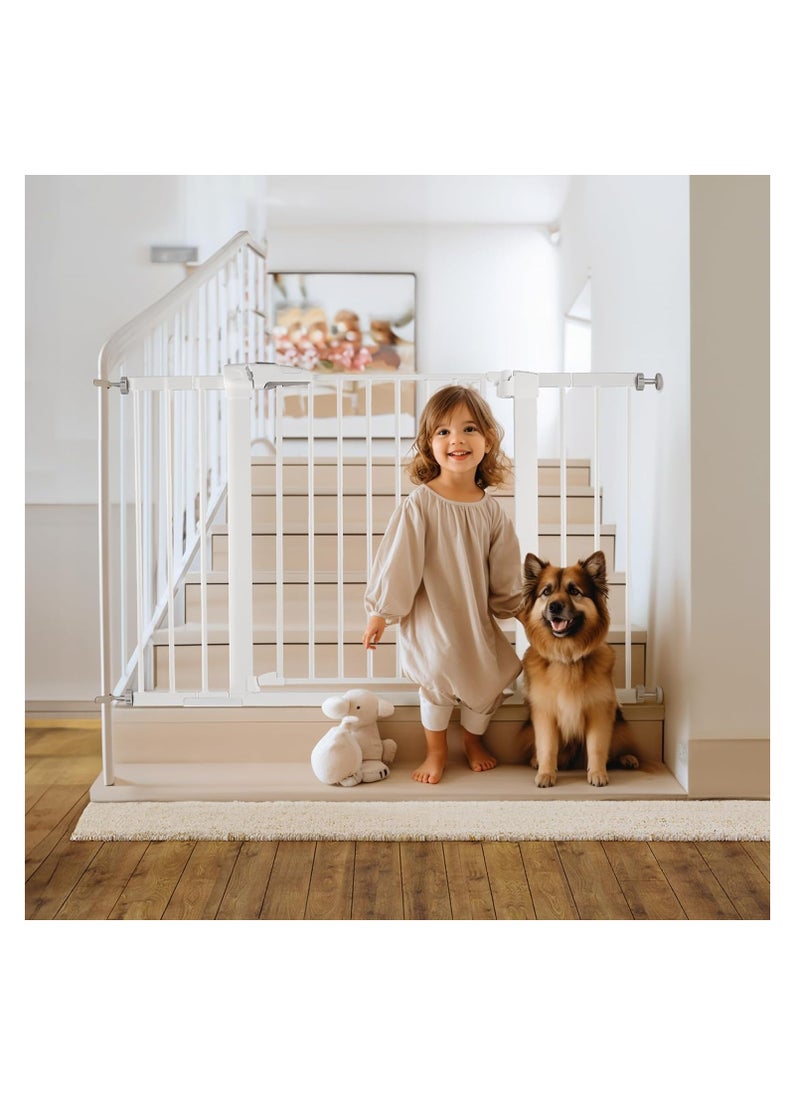 Auto Close Safety Baby Gate, Extra Wide 76-83cm Pressure Mounted Walk Through Swing, Safety Metal, Isolate pet cats and dogs, Can be paired with an expansion rack, suit for Stairs,Doorways (76-83cm+60cm)