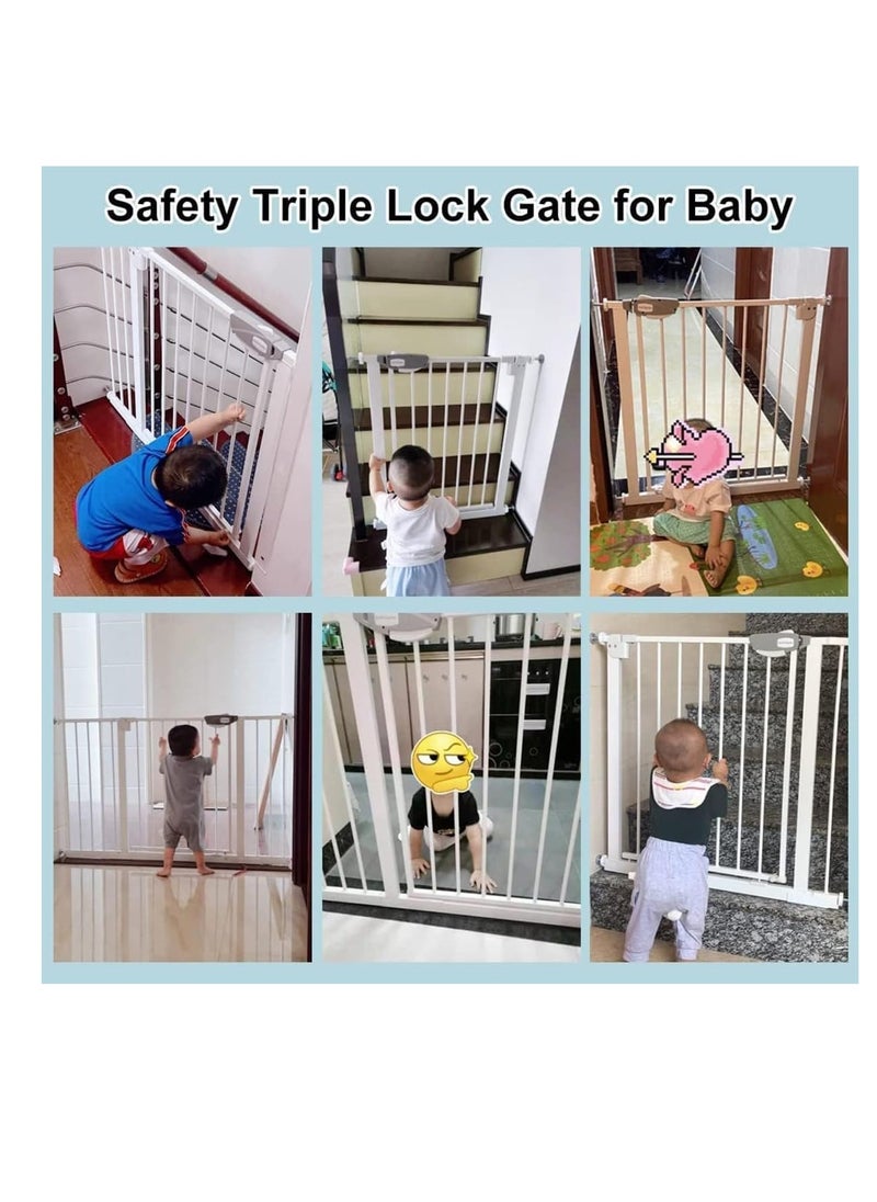 Auto Close Safety Baby Gate, Extra Wide 76-83cm Pressure Mounted Walk Through Swing, Safety Metal, Isolate pet cats and dogs, Can be paired with an expansion rack, suit for Stairs,Doorways (76-83cm+60cm)