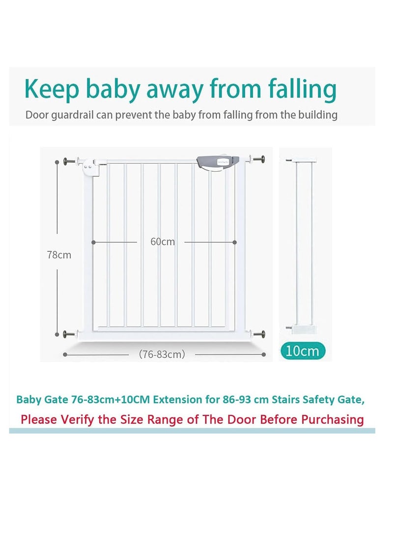 Auto Close Safety Baby Gate, Extra Wide 76-83cm Pressure Mounted Walk Through Swing, Safety Metal, Isolate pet cats and dogs, Can be paired with an expansion rack, suit for Stairs,Doorways (76-83cm+10cm) ﻿ ﻿