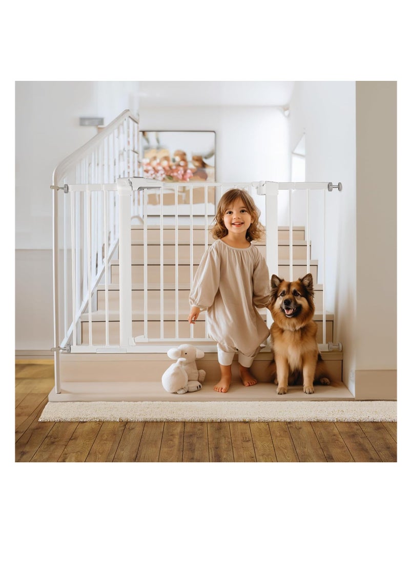 Auto Close Safety Baby Gate, Extra Wide 76-83cm Pressure Mounted Walk Through Swing, Safety Metal, Isolate pet cats and dogs, Can be paired with an expansion rack, suit for Stairs,Doorways (76-83cm+10cm) ﻿ ﻿