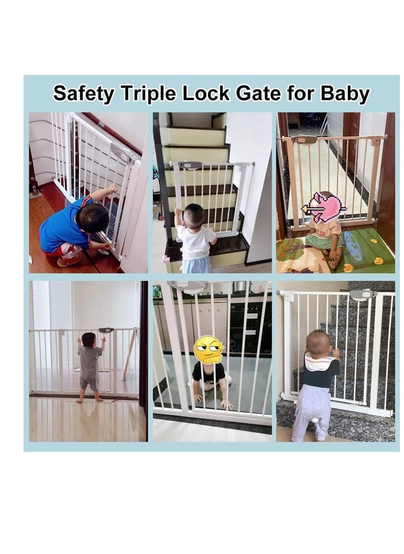 Auto Close Safety Baby Gate, Extra Wide 76-83cm Pressure Mounted Walk Through Swing, Safety Metal, Isolate pet cats and dogs, Can be paired with an expansion rack, suit for Stairs,Doorways (76-83cm+10cm) ﻿ ﻿