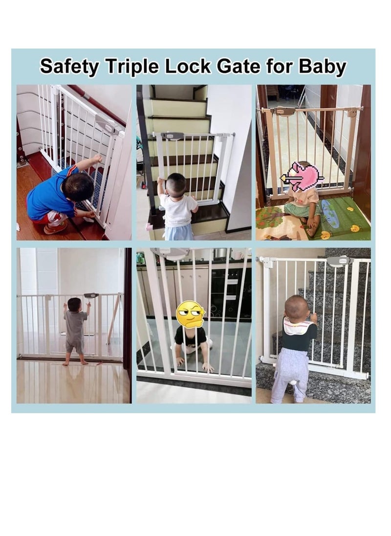 Auto Close Safety Baby Gate, Extra Wide 76-83cm Pressure Mounted Walk Through Swing, Safety Metal, Isolate pet cats and dogs, Can be paired with an expansion rack, suit for Stairs,Doorways (76-83cm) ﻿