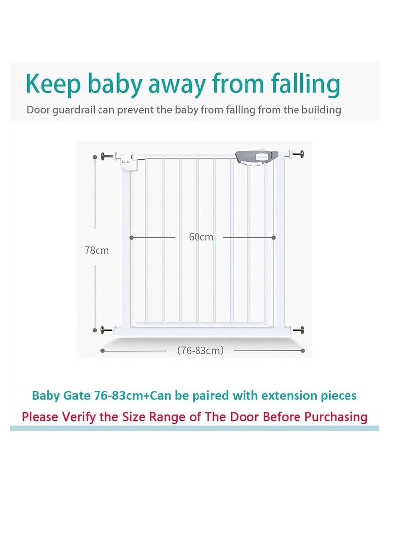 Auto Close Safety Baby Gate, Extra Wide 76-83cm Pressure Mounted Walk Through Swing, Safety Metal, Isolate pet cats and dogs, Can be paired with an expansion rack, suit for Stairs,Doorways (76-83cm) ﻿