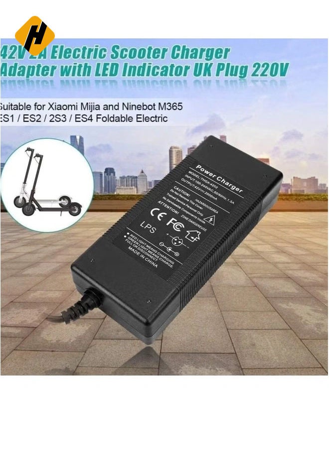 Electric Scooter Charger, 42V 2A Power Adapter Charger, with LED Charging Indicator for Xi-ao-mi Mi-jia Nine-bot M365 ES1 / ES2 / 2S3