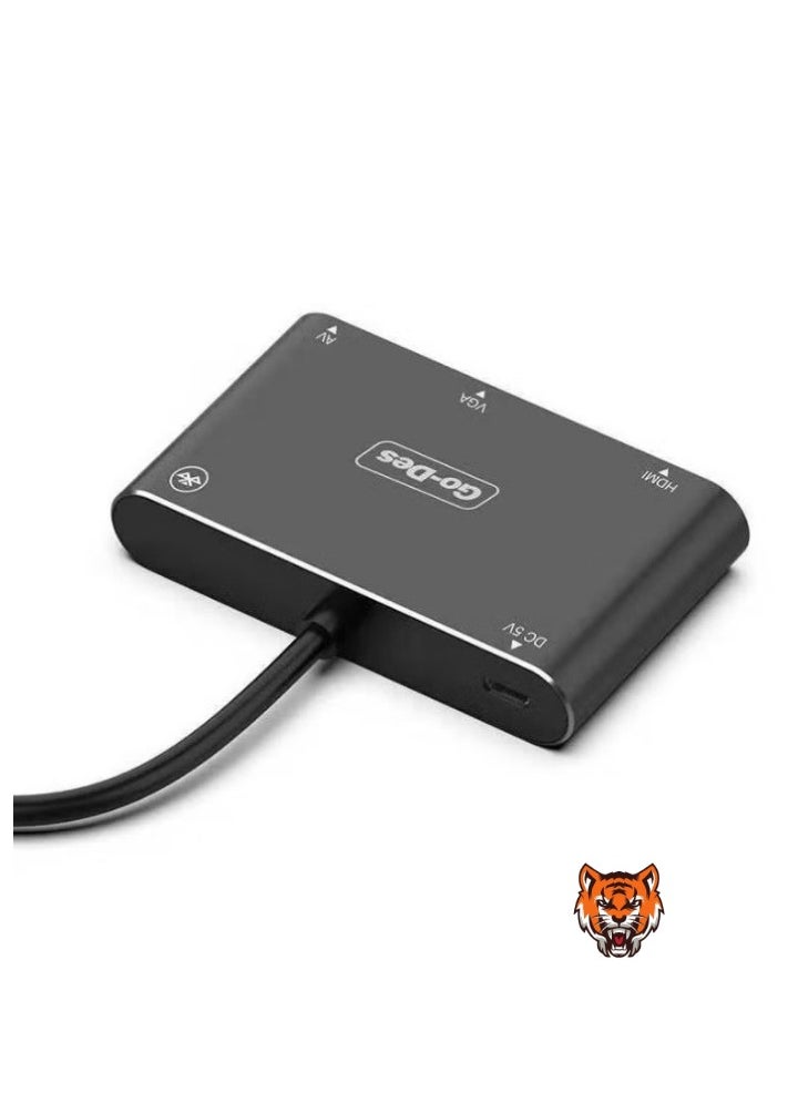 5-in-1 Mobile Screen Player Adapter – USB-C, Lightning, Micro USB to HDTV, VGA, AV, 2K Video Output, Portable Streaming Media Player for Smartphones and Tablets