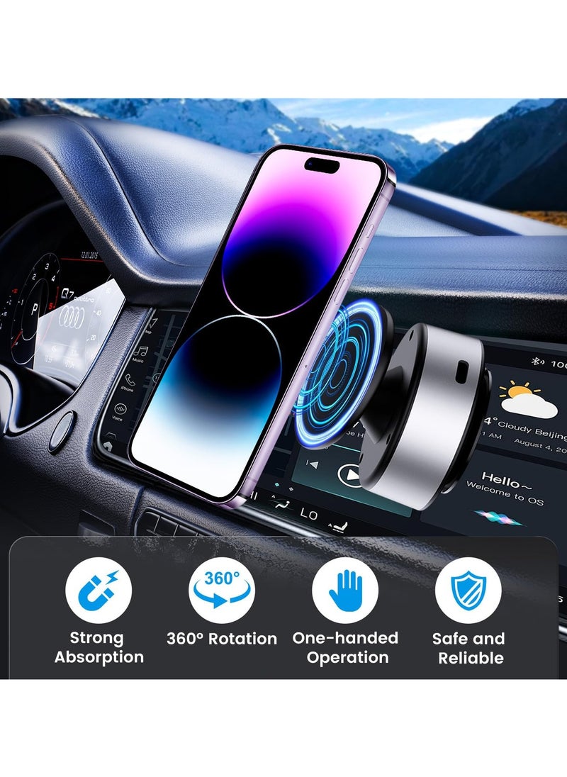 Necomi Vacuum Magnetic Phone Holder, a 360 ° Rotating Magnetic Car Mounted Double-Sided Phone Holder, Suitable for Driving, Makeup, Fitness,Compatible with Metal, Glass Surfaces, Walls (Silvery)