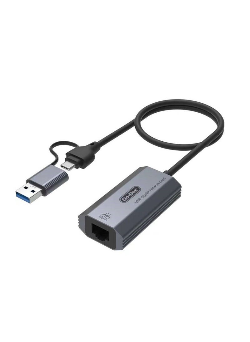 Go Des GD-6836 To Type-C And USB-A Gigabit Ethernet Converter Cable