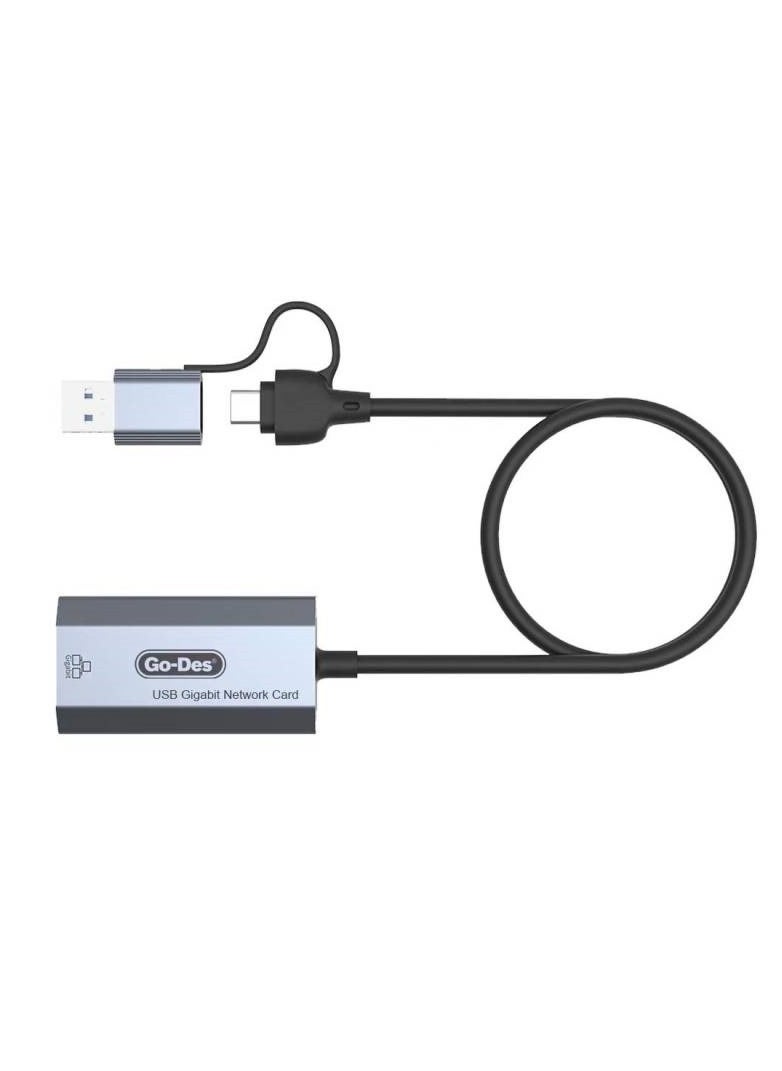 Go Des GD-6836 To Type-C And USB-A Gigabit Ethernet Converter Cable