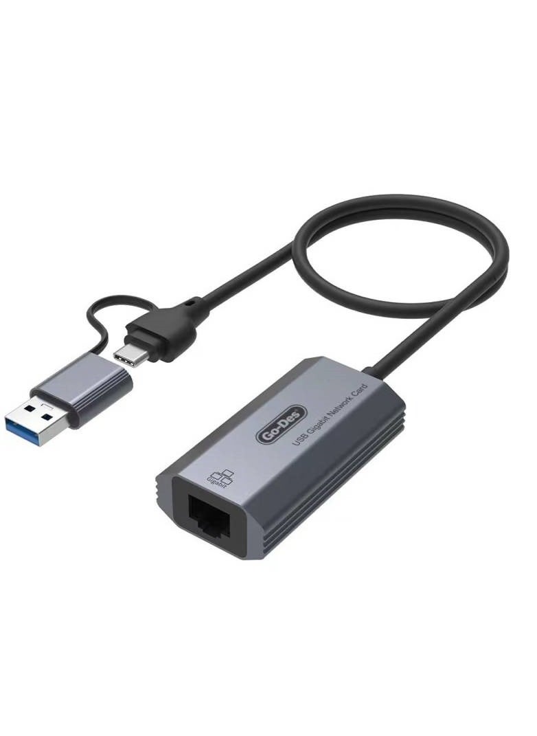 Go Des GD-6836 To Type-C And USB-A Gigabit Ethernet Converter Cable