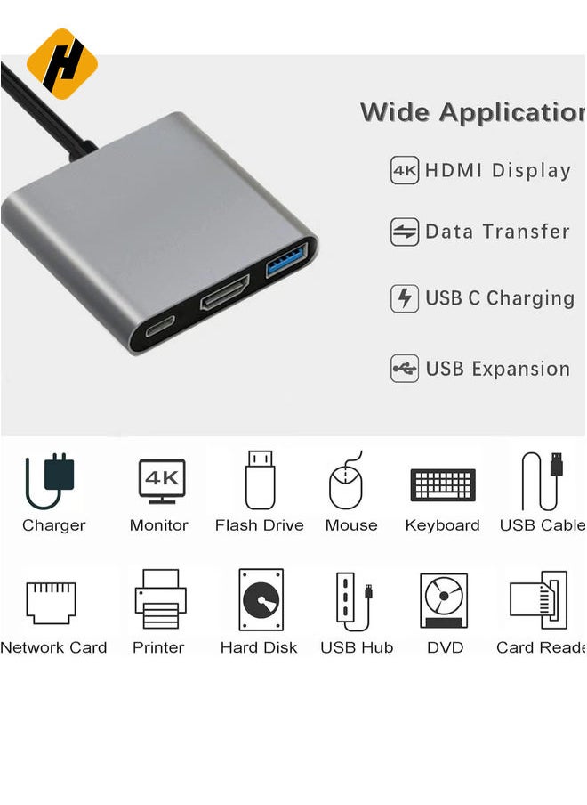 USB-C to HDMI Multiport Adapter with Charging Port – 4K Converter, USB 3.0 Adapter, Compatible with Mac, iPad Pro, MacBook, and Chromebook