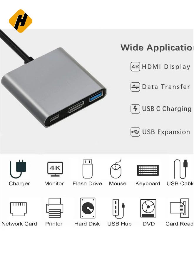 USB-C to HDMI Multiport Adapter with Charging Port – 4K HDMI Converter, USB 3.0 Hub, and USB-C Charging for Mac, iPad Pro, MacBook, and Chromebook