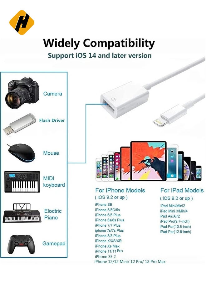 [Apple MFi Certified] Lightning to USB Camera Adapter for iPhone iPad, USB 3.0 OTG Data Sync Cable Adapter Compatible with iPhone 12 11 XS XR X 8 7 iPad to Card Reader Keyboard Mouse USB Flash Drive