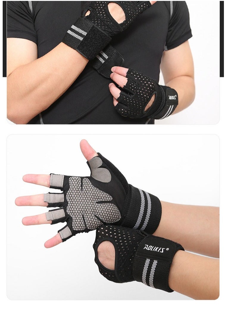 Pair Of Half Finger Weight Lifting Gloves，Breathable Workout Gloves, Anti-Slip Exercise Gloves, Adjustable Wrist Support, Full Palm Protection, Lightweight