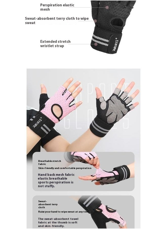 Pair Of Half Finger Weight Lifting Gloves，Breathable Workout Gloves, Anti-Slip Exercise Gloves, Adjustable Wrist Support, Full Palm Protection, Lightweight