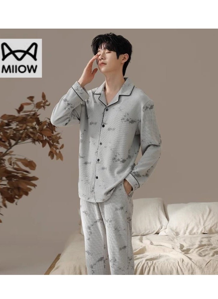 Men's Pure Cotton Casual Long Sleeved Pants Home Suit Can Be Worn Outside