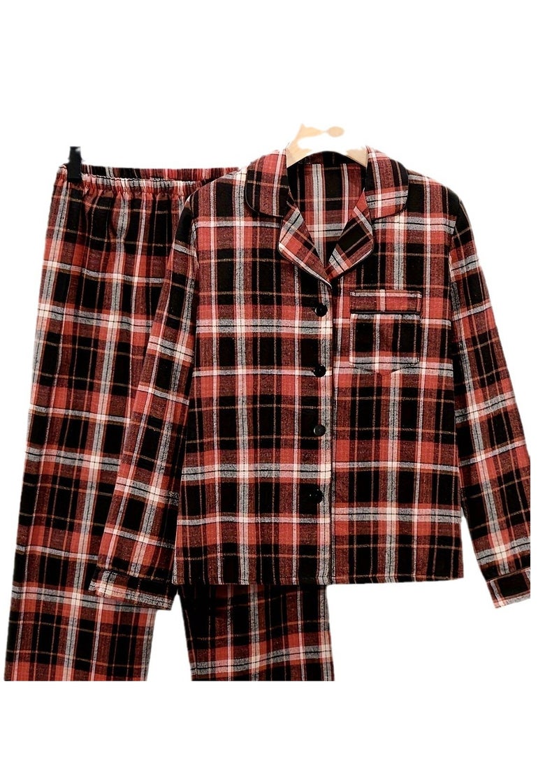 Large Men's Long Sleeved Checkered Pajamas Set