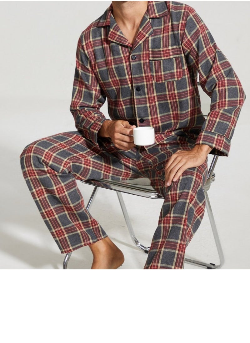 Men's Long Sleeved Checkered Pajamas Set