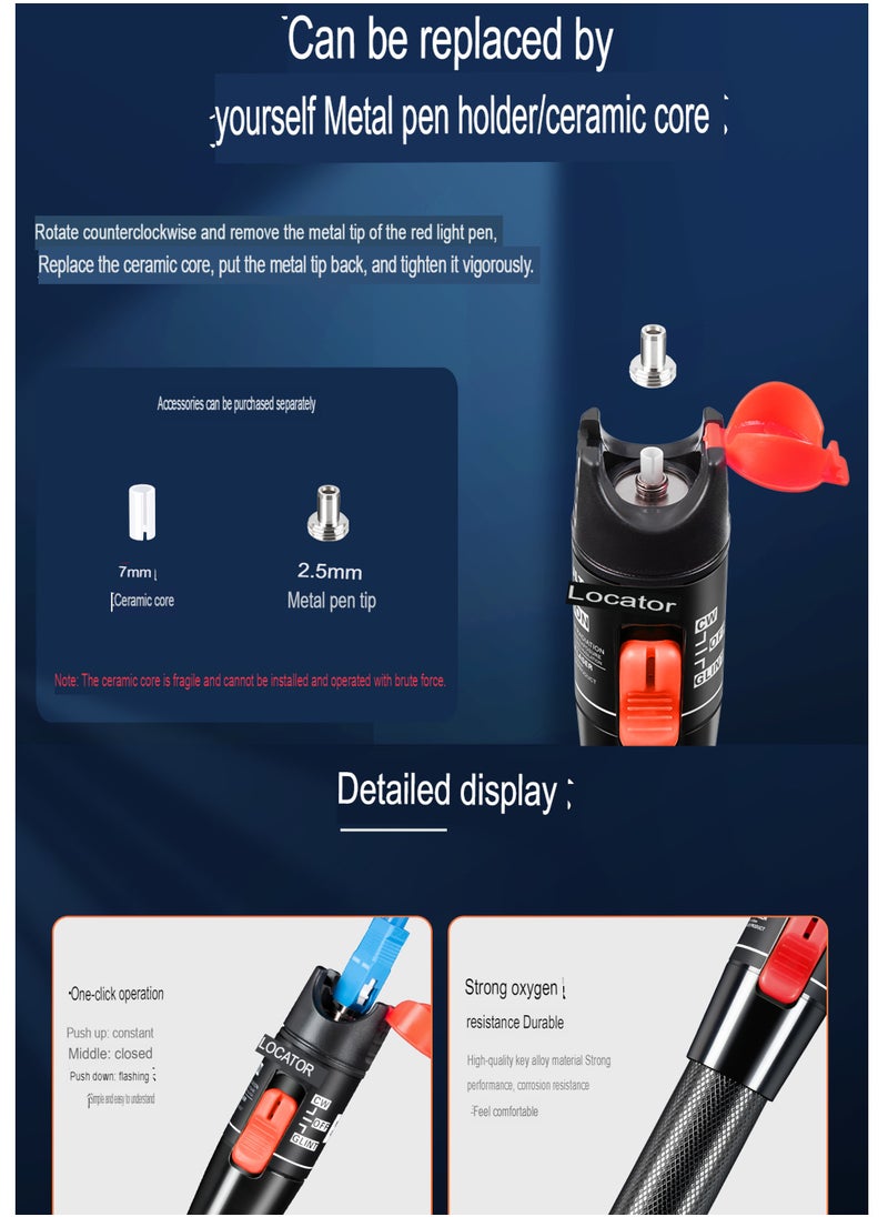 Visual Fault Locator, 1-60km Fiber Optic Red Light Pen, Vfl Optical Fiber Cable Fault Tester, Red Light Pen For Network Fiber Cable Test, Fiber Optic Source Tester Detector Meter, (15mw, Black Blue Orange)