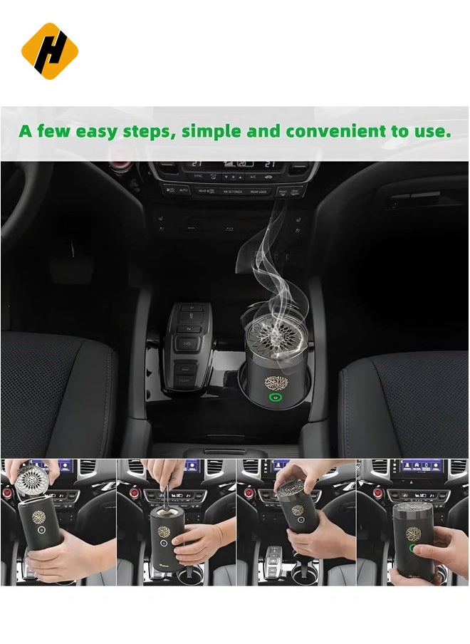 Portable Car Bakhoor with Quran Speaker – Rechargeable USB-C Arabian Aromatherapy Incense Burner & Aroma Diffuser