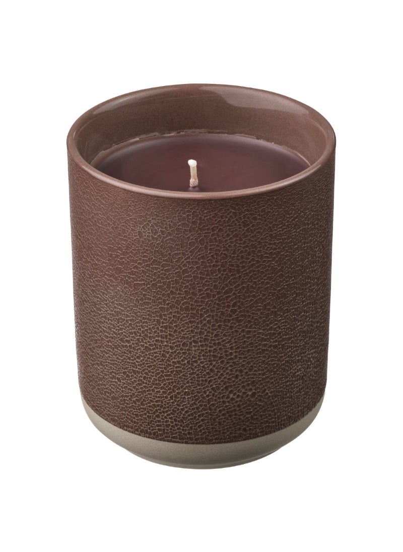 Scented Candle In Ceramic Jar Leather & Vanilla/Brown 45 Hr