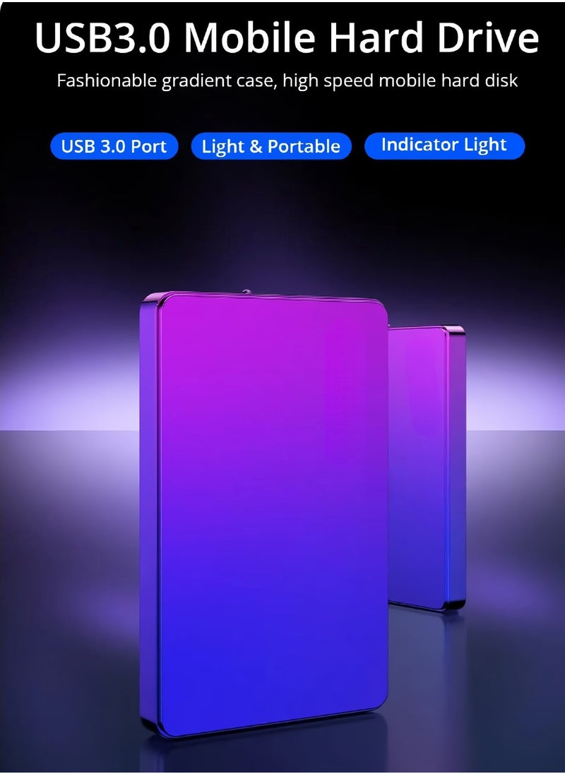 External Hard Drive, USB3.0 Ultra Slim HDD Storage Device, Portable Compact High-speed Mobile Hard Disk Compatible for Pc, Desktop, Mobiles, Laptop, Game Console, Ps4, (Gradient Blue Purple, 500GB)