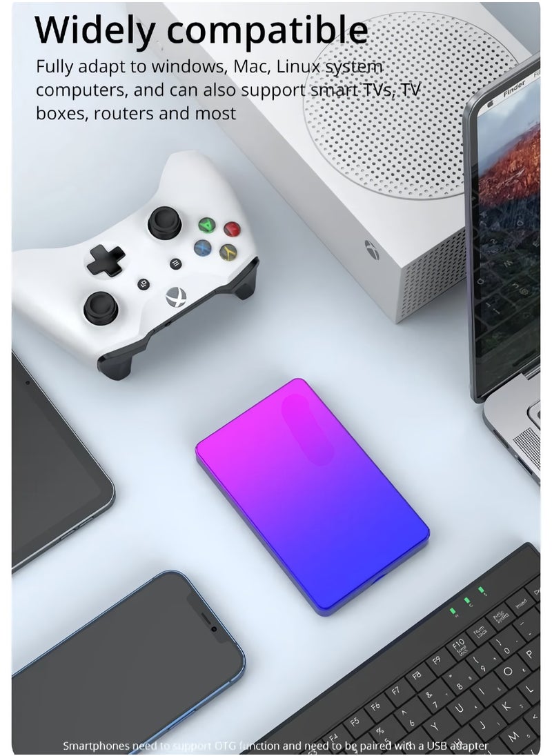 External Hard Drive, USB3.0 Ultra Slim HDD Storage Device, Portable Compact High-speed Mobile Hard Disk Compatible for Pc, Desktop, Mobiles, Laptop, Game Console, Ps4, (Gradient Blue Purple, 500GB)