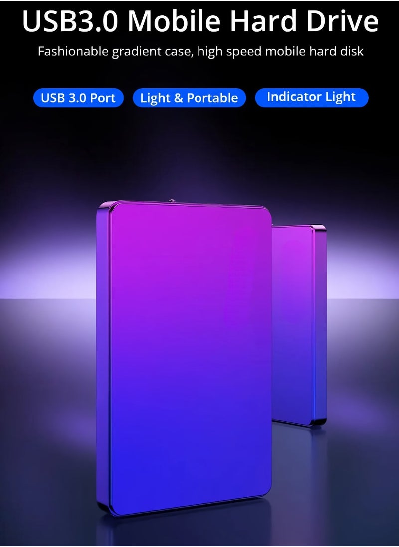 External Hard Drive, USB3.0 Ultra Slim HDD Storage Device, Portable Compact High-speed Mobile Hard Disk Compatible for Pc, Desktop, Mobiles, Laptop, Game Console, Ps4, (Gradient Blue Purple, 2TB)