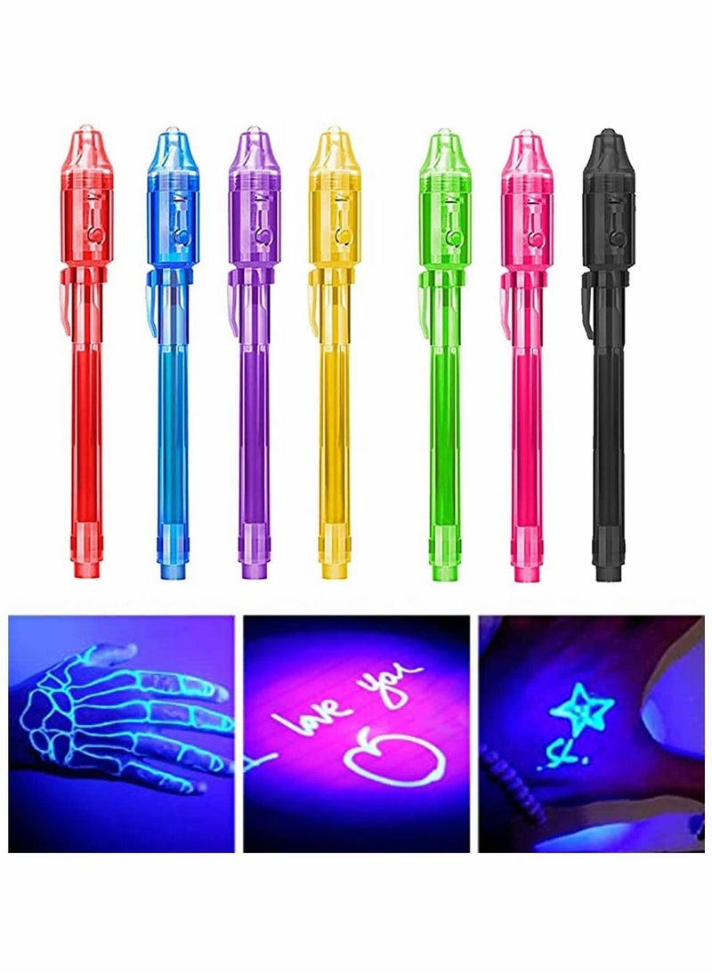 Invisible Ink Pen, 7Pcs Invisible Disappearing Ink Pen with UV Light Fun Activity Entertainment for Secret Message Kids Goodies Bags Toy, Party Favors Gifts Party Game Drawing and Writing Fun Pen?【Hi