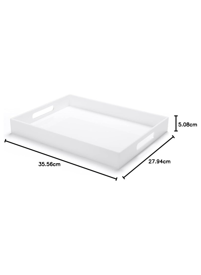 Modern Acrylic Ottoman Tray with Cutout Handles. Acrylic Serving Tray, Organizer Tray Decorative Tray. for Living Room, Bedroom,Bathroom and Kitchen Tabletop (White, 11x14 Inch)