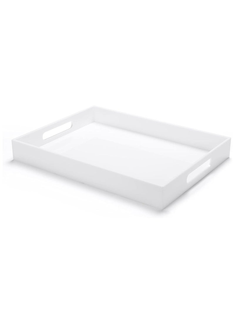 Modern Acrylic Ottoman Tray with Cutout Handles. Acrylic Serving Tray, Organizer Tray Decorative Tray. for Living Room, Bedroom,Bathroom and Kitchen Tabletop (White, 11x14 Inch)