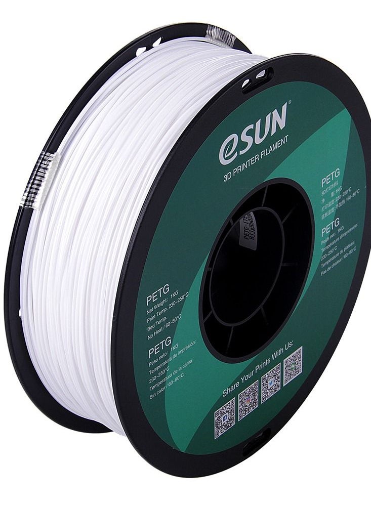 Esun 3D Printer Filament PETG 1.75 mm Dimensional Accuracy +/- 0.05 mm 1 Kg (2.2 lbs) Spool 3D Printing Material for 3D Printers - Solid White