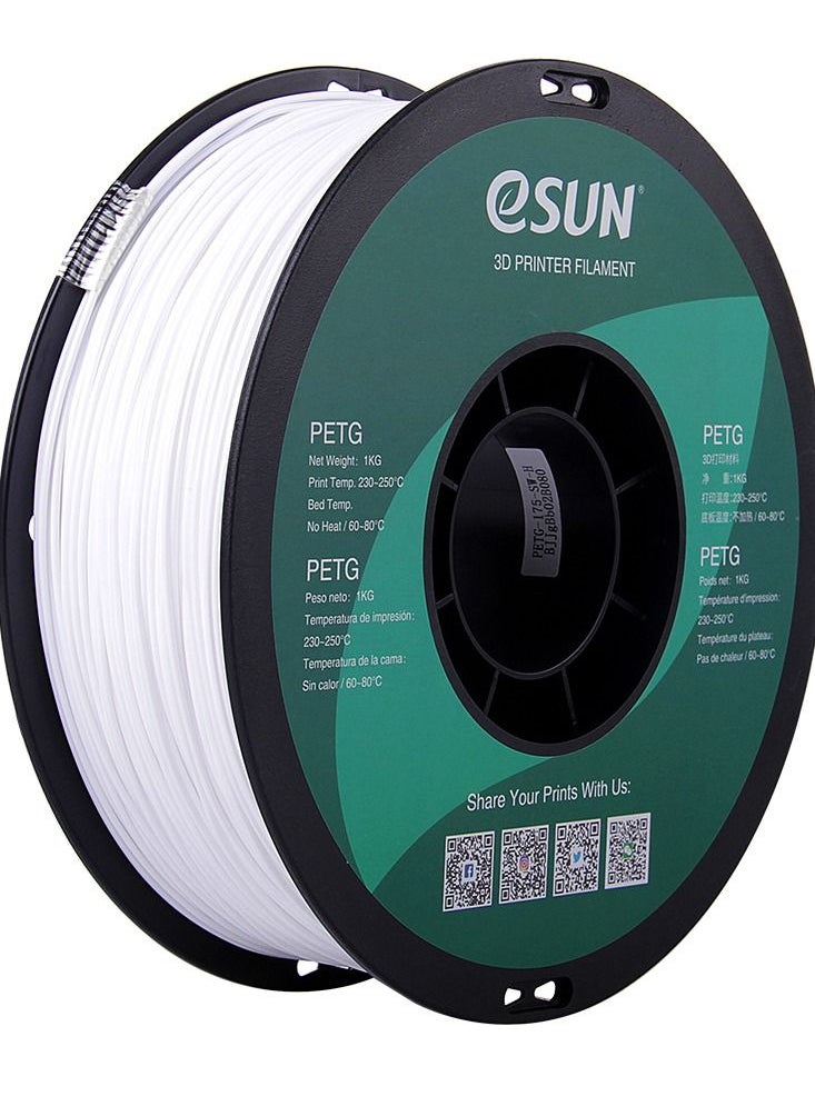 Esun 3D Printer Filament PETG 1.75 mm Dimensional Accuracy +/- 0.05 mm 1 Kg (2.2 lbs) Spool 3D Printing Material for 3D Printers - Solid White