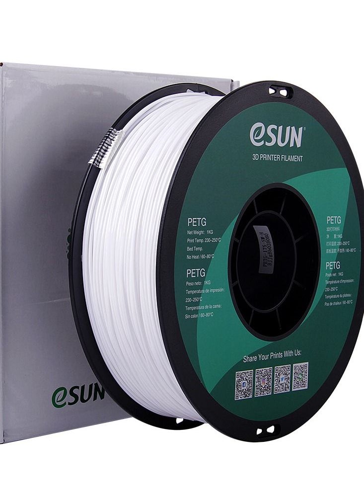 Esun 3D Printer Filament PETG 1.75 mm Dimensional Accuracy +/- 0.05 mm 1 Kg (2.2 lbs) Spool 3D Printing Material for 3D Printers - Solid White