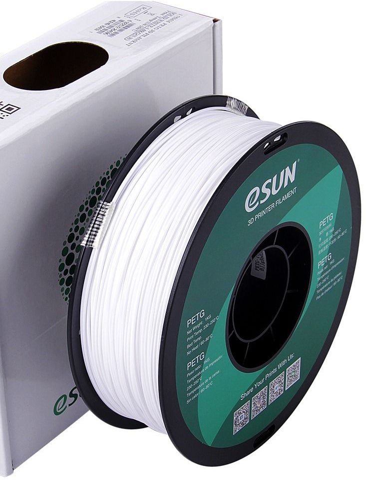 Esun 3D Printer Filament PETG 1.75 mm Dimensional Accuracy +/- 0.05 mm 1 Kg (2.2 lbs) Spool 3D Printing Material for 3D Printers - Solid White